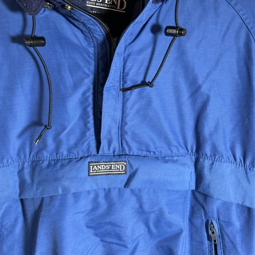 Lands End Pullover Jacket Large Parka Blue Lined Pockets Made in USA Vintage